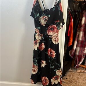 Black and Pink Asymmetrical Sundress with Spaghetti Straps for Cocktail